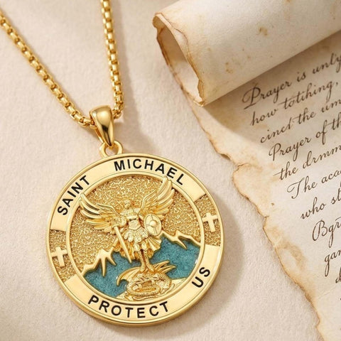 Christian Religious Medal Amulet 14K Gold Plated Pendant  Necklace