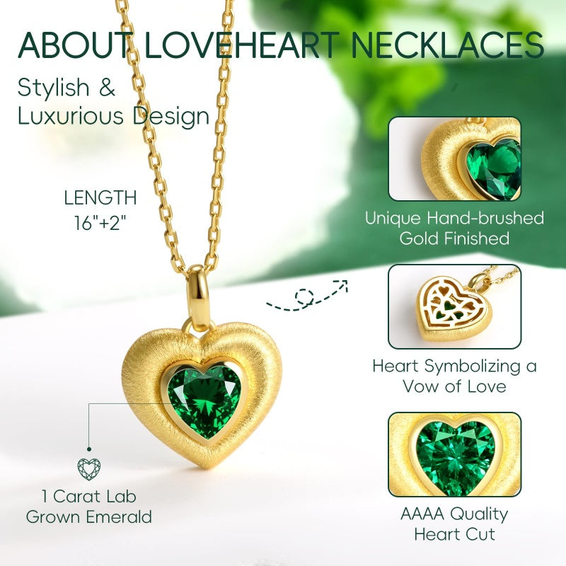 14K Gold Plated Lab-Grown Emerald Pendant Necklaces for Women