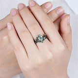 Sterling Silver 10K 14K 18K Gold Vintage Nature Moss Agate Engagement Ring Sets for Women