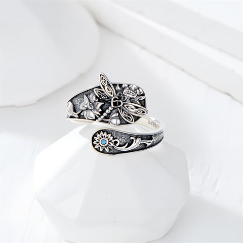 Sterling Silver Oxidized Dragonfly Butterfly Hummingbird Sea Turtle Anchor Cross Tree of Life Sunflower Spoon Ring