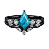 Sterling Silver Personalized Engraved 1-3CT Turquoise Engagement  Wedding Promise Ring Set for Her