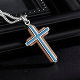 14K Gold Plated Wooden Abalone Shell Cross Pendant Necklacefor Men