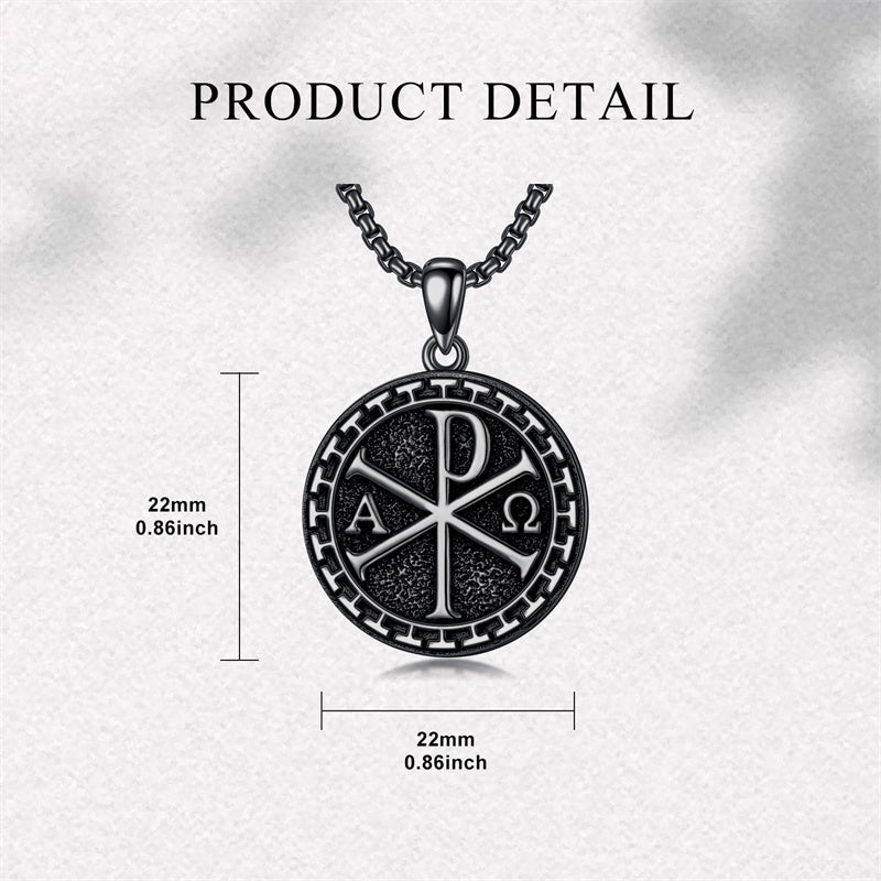 Sterling Silver Chi Rho Alpha Omega PX XP Symbol Pendant Religious  Necklace