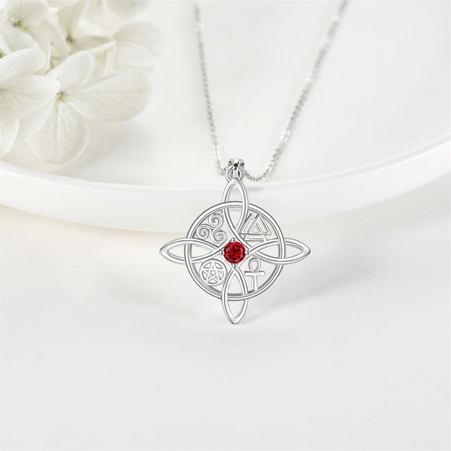 Witches Knot Necklace Sterling Silver Witches Knot Pendant Necklace Celtic Cross Witch Jewelry Witches Knot Amulet Gifts for Women Girls