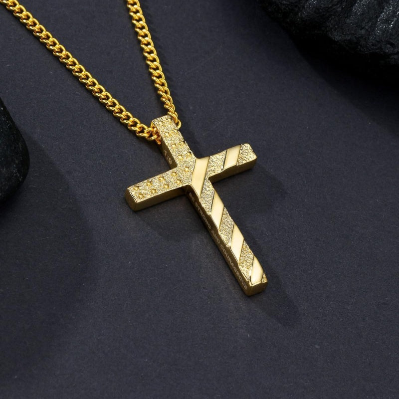 Bible Verse 14K Gold Plated American Flag Cross Necklace for Men