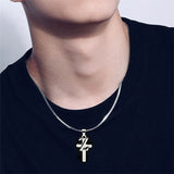 White Gold Plated Stainless Steel Cross Initial Necklaces Cross Pendant Necklaces for Men Women Gifts