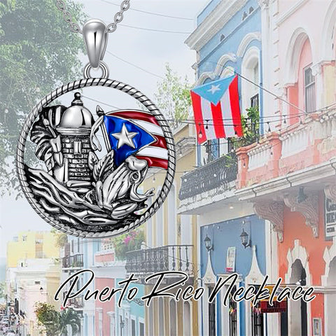 Sterling Silver Butterfly Frog Tree of Life Puerto Rico Flag Pendant Necklace