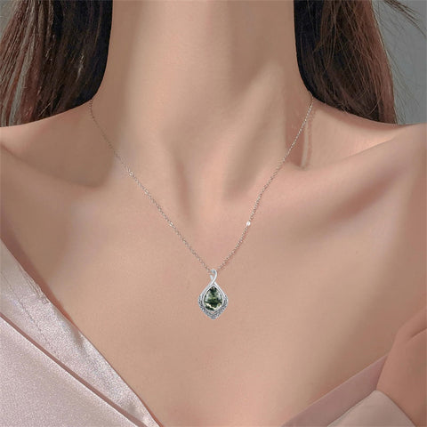 Sterling Silver Moss Agate Celtic Knot Rose Claddagh Filigree Pendant Necklace