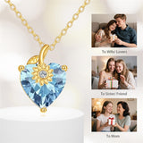 10K 14K 18K Yellow Gold Heart Birthstone Sunflower Pendant Necklace