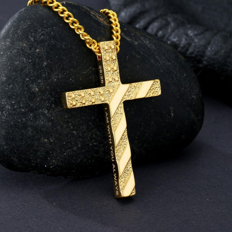 Bible Verse 14K Gold Plated American Flag Cross Necklace for Men