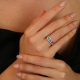 10K 14K 18K Gold Square Shaped Personalized 1-5 Birthstone  Family Mother's Ring Anniversary Ring for Women