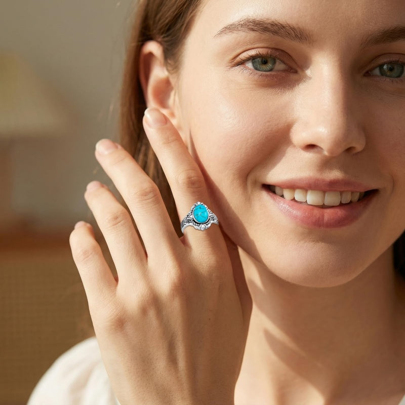14K Gold Plated Turquoise Ring Western Jewelry Anniversary Birthday Gift for Women