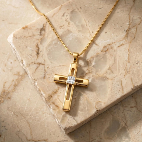 14K Gold Plated Birthstone Cross Pendant Necklace for Women  Anniversary Christmas Birthday Gift