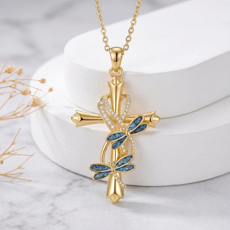 14K Gold Plated Cross Necklace for Women