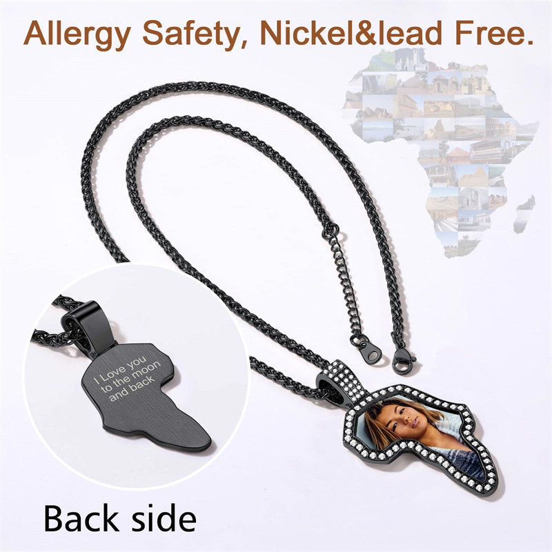 Copper Cubic Zirconia Personalized Photo African Map Pendant Necklace