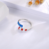 Silver USA America Flag Ring S925 Patriotic Independence Day Star Jewelry 4th of July Gifts for Women