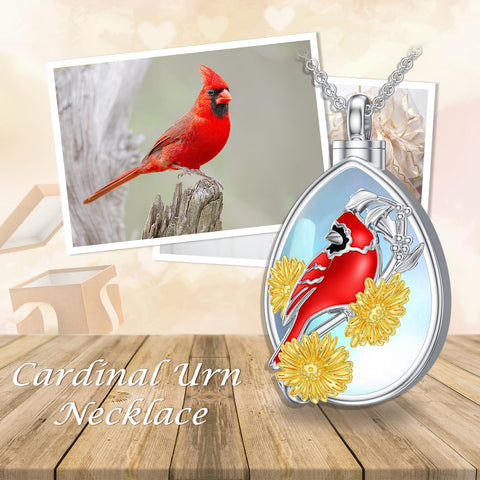 Sterling Silver Moonstone Cardinal Urn Necklace for Ashes