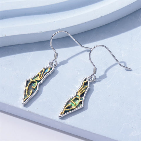 Sterling Silver Abalone  Israel Map Drop Earrings