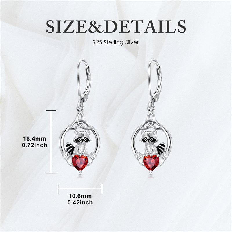 Sterling Silver Heart-Shaped Cubic Zircon Otter Cow Raccoon Leverback Earrings