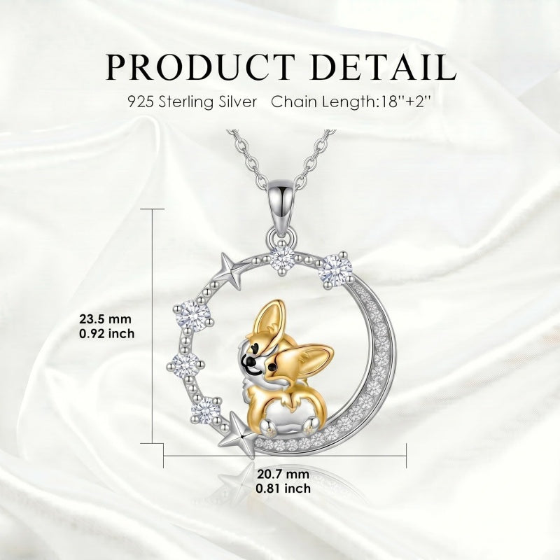 Sterling Silver Cubic Zirconia Raccoon Cat Dog Corgi Otter Highland Cow Pendant Necklace Gift for Birthday Christmas