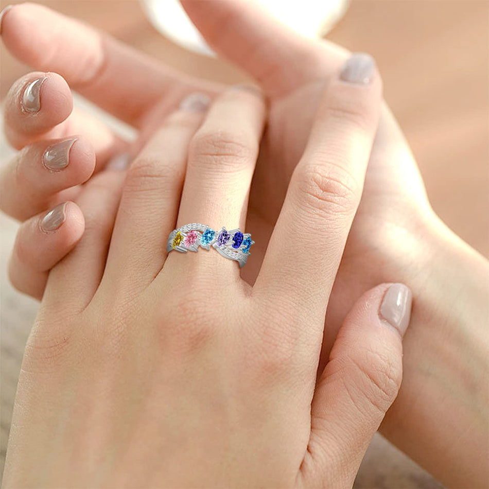 Copper Sterling Silver Personalized 1-6 Simulated Birthstones  Infinity Family Ring for Women
