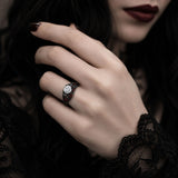 Sterling Silver 10K 14K 18K Gold Custom Engraved  Moissanite Gothic Ring for Women Halloween Gift