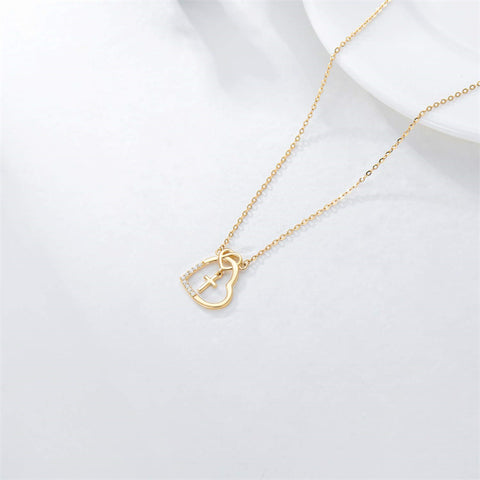 14K l Gold Heart Cubic Zirconia Cross Heart Pendant Necklace