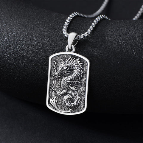 Sterling Silver Viking Dragon Eagle Wolf Animal Pendant Necklace for Men