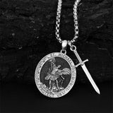 925 Sterling Silver St Michael Oval Round Medal Archangel Cross Necklace Christmas Gift for Men