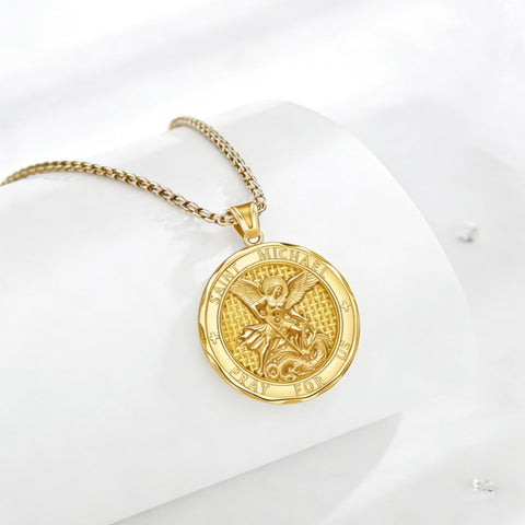 Christian Religious Medal Amulet 14K Gold Plated Pendant  Necklace
