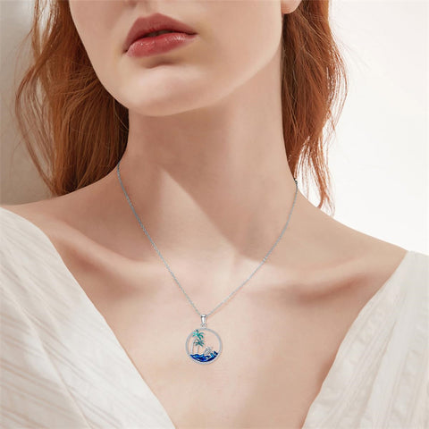 Sterling Silver Palm Tree Otter Turtle Pendant Necklace Gift For Women Girls