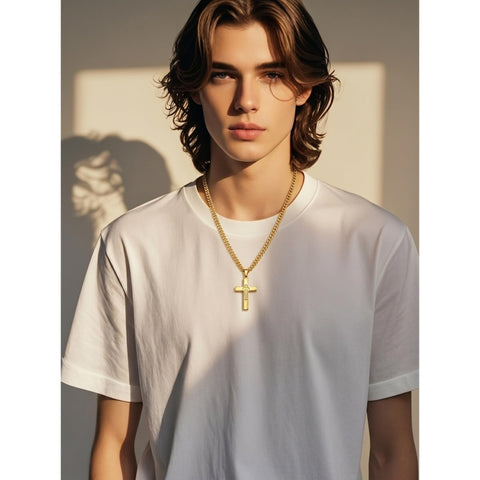14K Gold Plated Soccer Football Basketball Baseball Cross  with Bible Verses Religious Pendant Necklace for Men