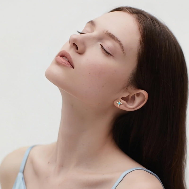 14K Gold Plated  Four-Pointed Star Stud Earrings for Women