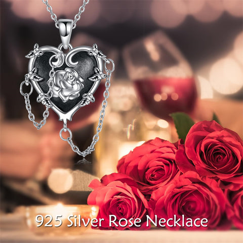 Sterling Silver Gothic Witches Heart Pendant Necklace