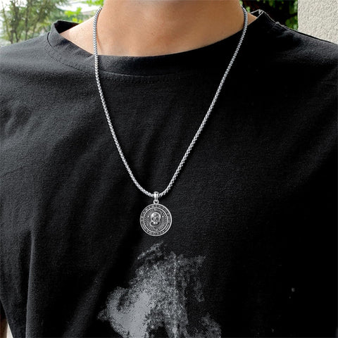 Sterling Silver Gothic Skull Memento Mori Pendant Necklace