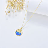 14K Gold Opal Sun Wave Necklace For Women Solid Yellow Gold Pendant Necklace For Women Girls Mom Sisters