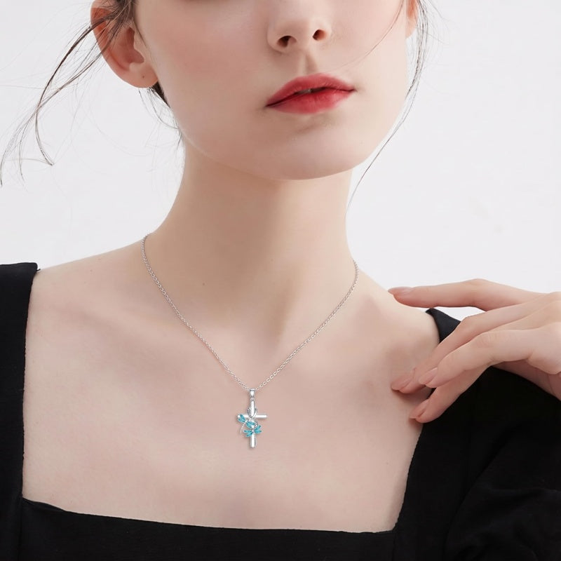 Sterling Silver  Hummingbird Blue Jay Dragonfly Butterfly Cross Necklace Engraved with I Love You Forever