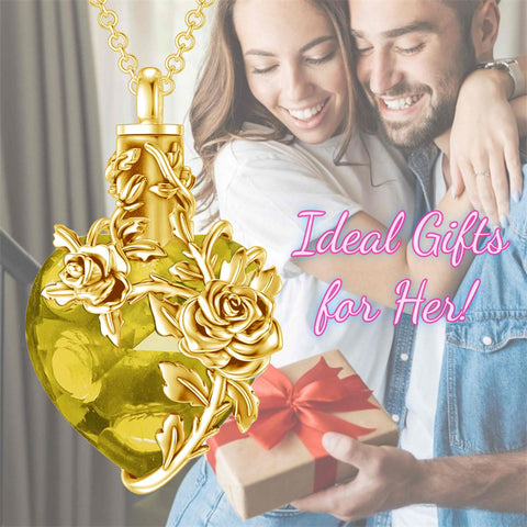 Sterling Silver Heart Crystal Rose Urn Necklaces for Ashes for Women