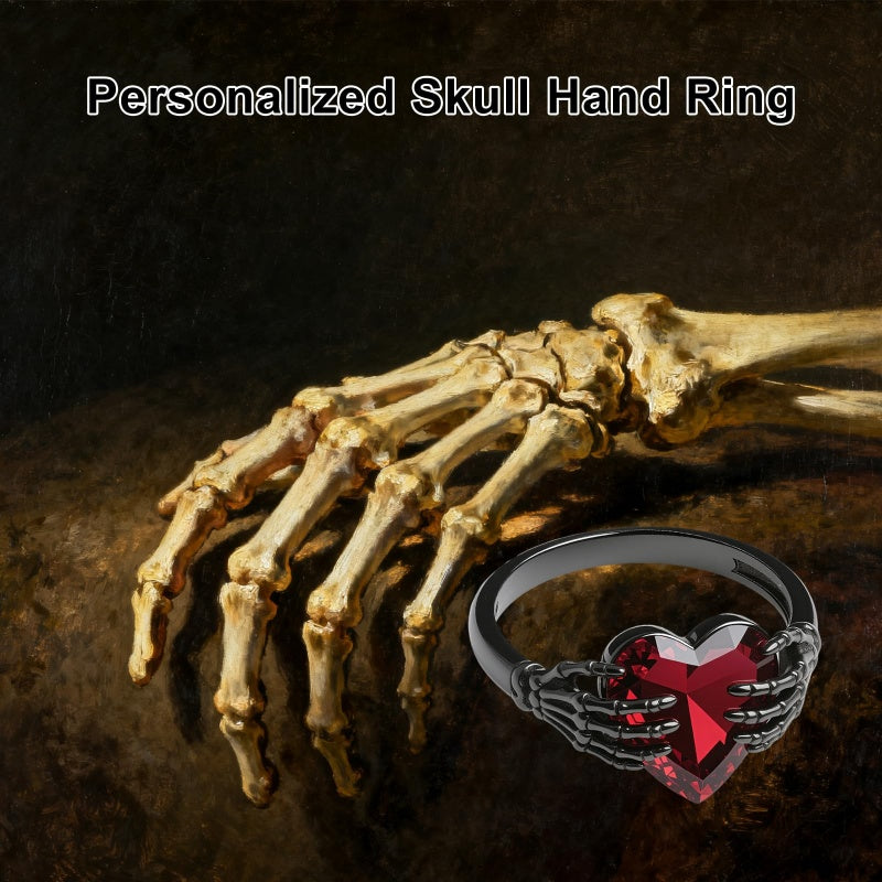 Sterling Silver Personalized Birthstone Punk Skull Bat Snake Ring Goth Jewelry for Halloween Birthday