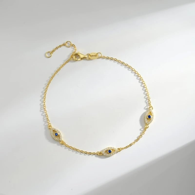 14K Gold Plated  Cubic Zircon Evil Eye Hamsa Hand Bracelets for Women