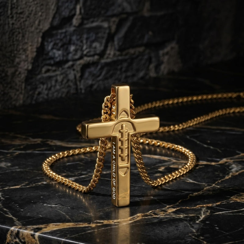 14K Gold Plated Soccer Football Basketball Baseball Cross  with Bible Verses Religious Pendant Necklace for Men