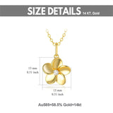 14K Solid Gold Diamond Flower Necklace , Natural Diamond Gold Hawaiian Plumeria Flower Pendant Necklace Anniversary Birhtday  Jewelry Gifts