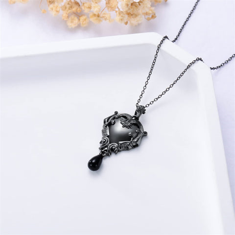 Sterling Silver Gothic Witches Heart Pendant Necklace