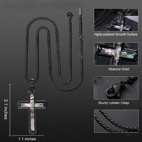 14K Gold Plated Wooden Abalone Shell Cross Pendant Necklacefor Men