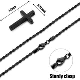 Sterling Silver Cross Pendant Necklace with Stainless Steel 2.5mm Rope Chain