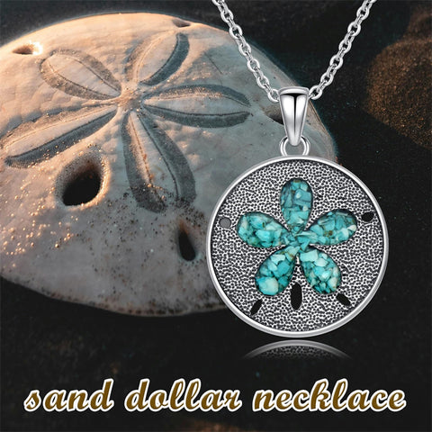 Sterling Silver Turquoise Sand Dollar Pendant Necklace