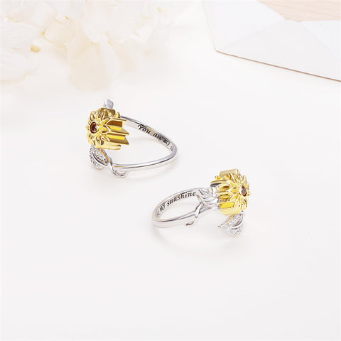 Sunflower Ring Sterling Silver You are My Sunshine CZ Ring I Love You Stone Ring  Sunflowr Ring Urn Sunflower Ring