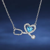 10K 14K 18K Gold Birthstone Stethoscope Pendant Necklace