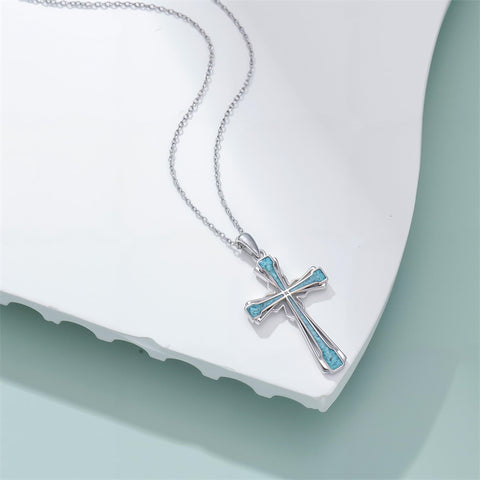 Sterling Silver Turquoise Cross Bear Claw Cowboy Boot Pendant Necklace