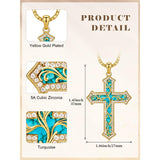 14K Gold Plated Turquoise  Abalone Shell Malachite Wood Filigree Cross Pendant Necklace
